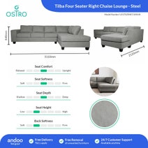 Ostro Tilba Four Seater Right Hand Chaise Lounge Steel U2370ZRHFCSXSHX hero image