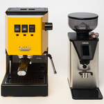 Gaggia Classic E24 Yellow Coffee Machine & Coffee Grinder Package DMGNCEVOYELBUN hero image