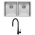 Oliveri Sonetto Double Bowl Sink and Essente Black Pull Out Tap Pack  SS31625-BLSN63TU image NaN
