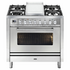 ILVE Professional Plus Series 90cm 6 Burner & Teppanyaki Freestanding Hybrid Oven with Milano Knobs P09FDWH3SS image NaN