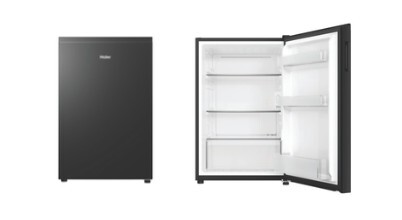 A black Haier 129L bar fridge sold in Australia by Appliances Online with free delivery