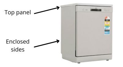 A freestanding stainless steel dishwasher that can be placed beneath a kitchen benchtop without the need for carpentry or surrounding trim,